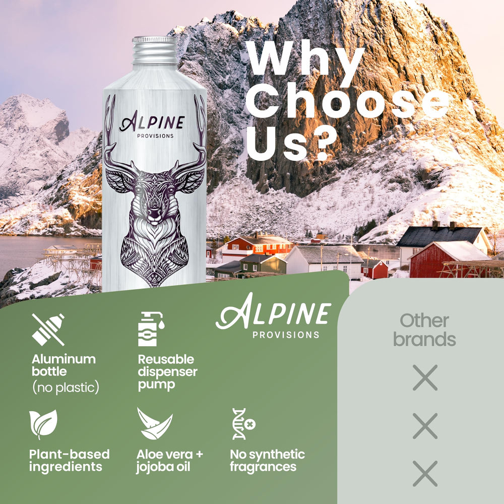 Alpine Provisions Shampoo crema y espuma, textura suave para uso diario.
