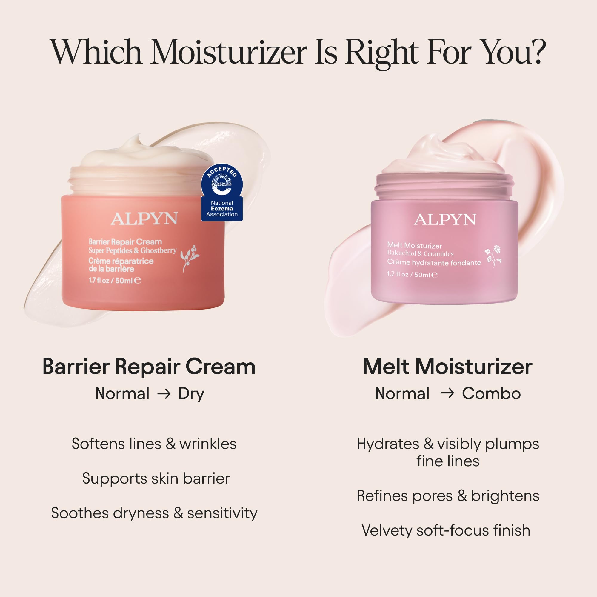 ALPYN Melt Moisturizer aplicado para una rutina lista para maquillaje.