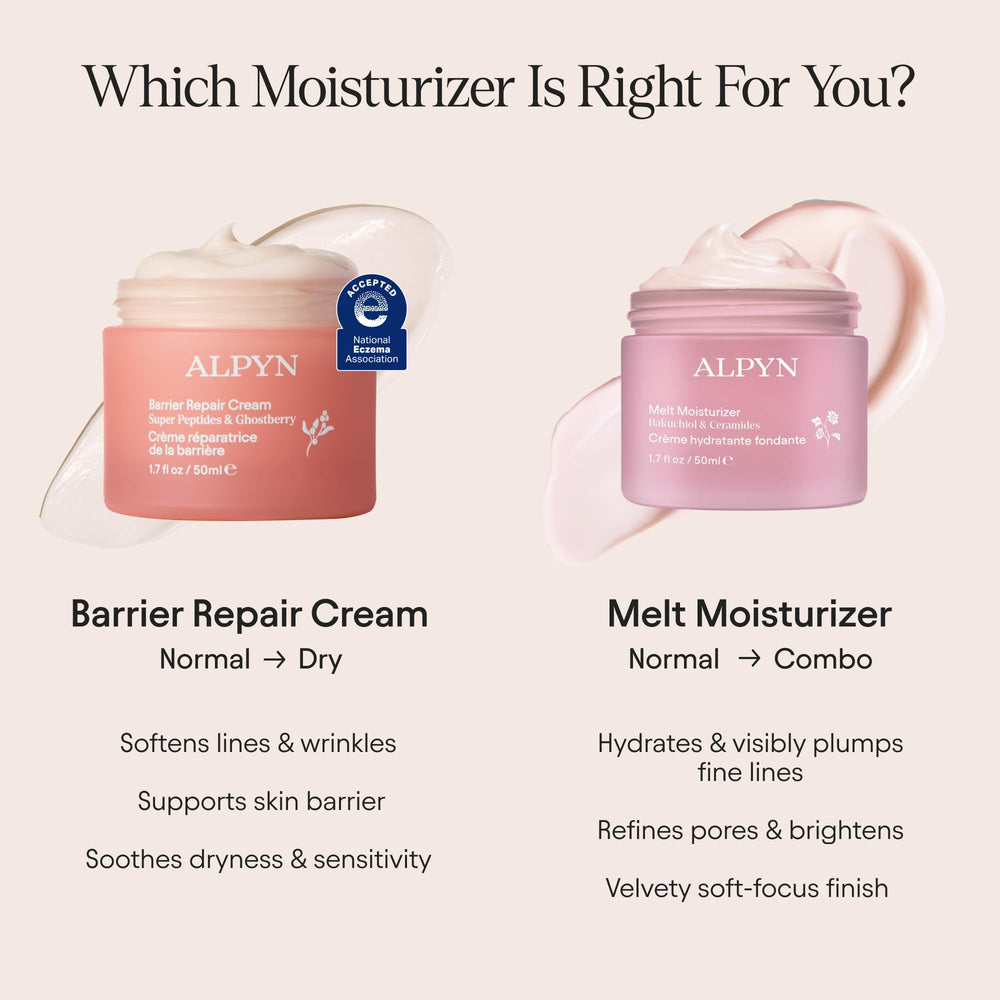 ALPYN Melt Moisturizer aplicado para una rutina lista para maquillaje.