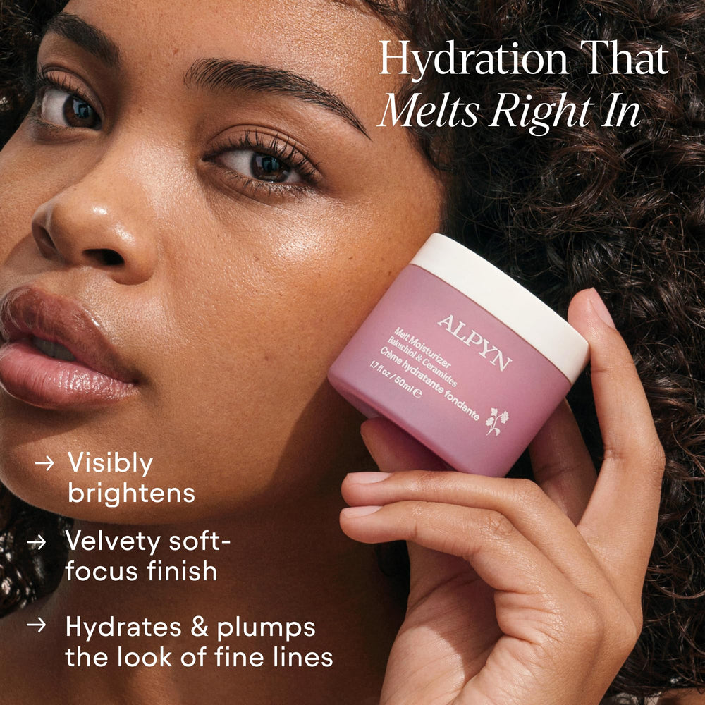 ALPYN Melt Moisturizer: textura aterciopelada para acabado listo para maquillaje.