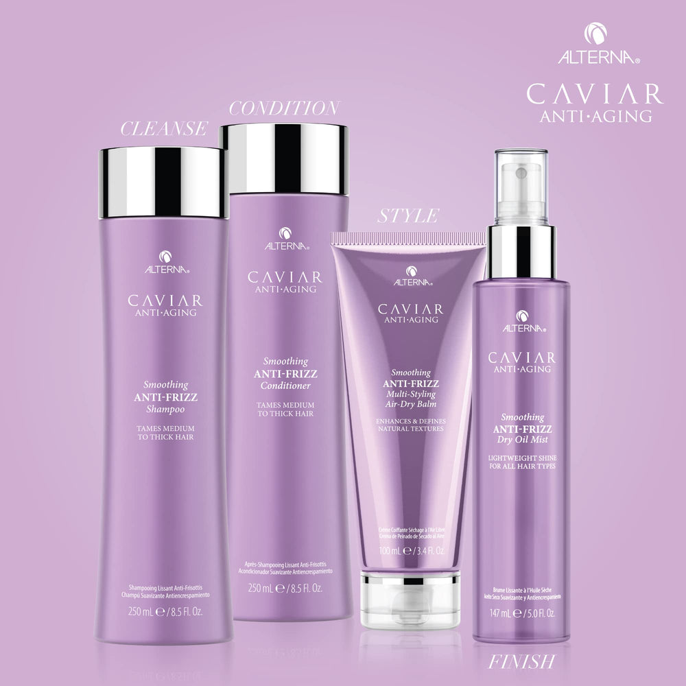 Cabello suave y brillante tras la aplicación de la bruma Alterna Caviar Anti-Aging.