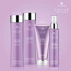 Cabello suave y brillante tras la aplicación de la bruma Alterna Caviar Anti-Aging.