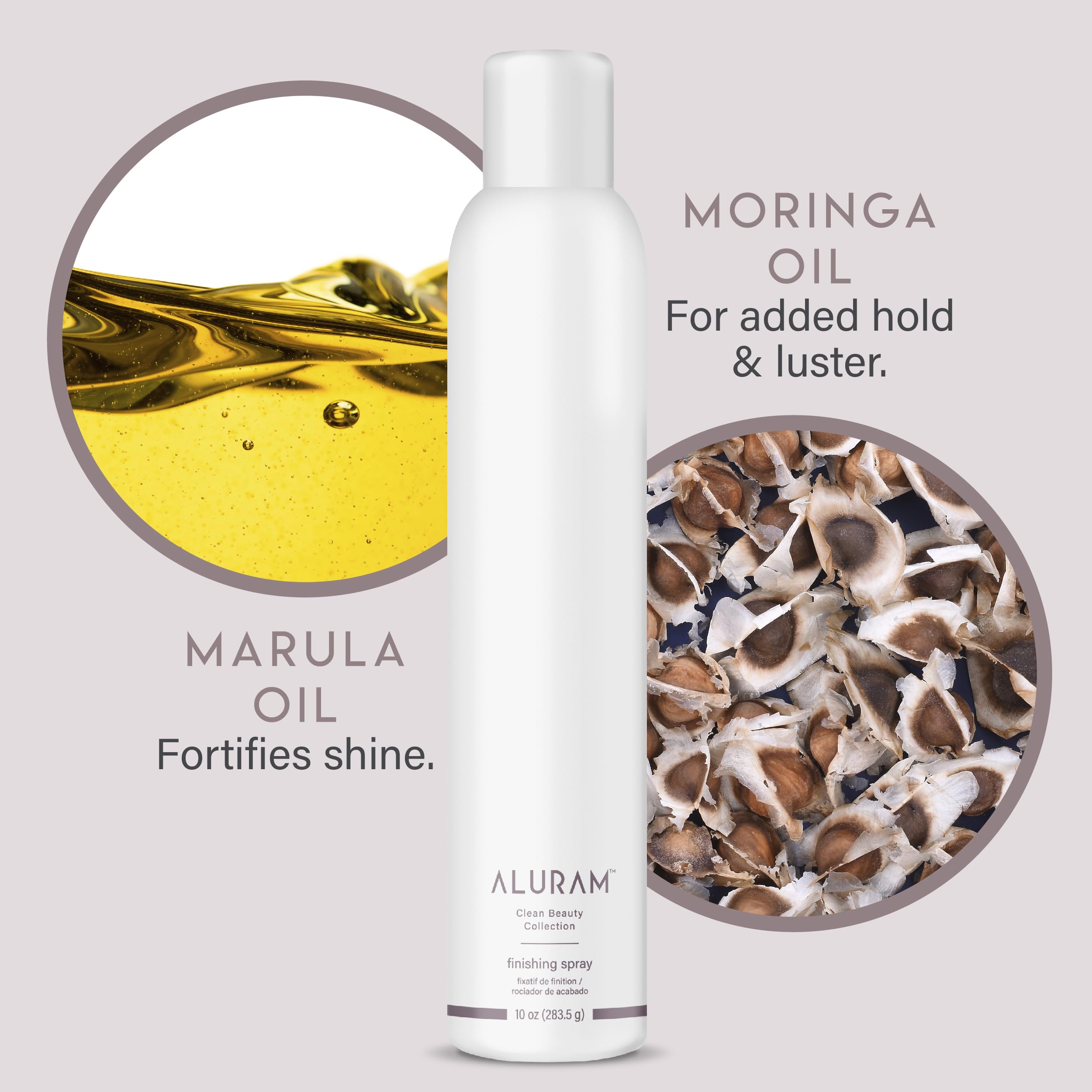 ALURAM Finishing Spray: aceites nutritivos para cabello hidratado y fortalecimiento.