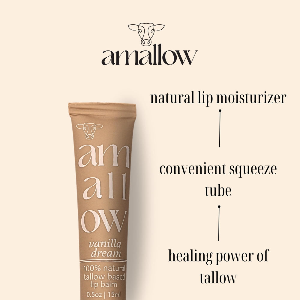 Amallow labial tallow, textura suave con vainilla al aplicar.