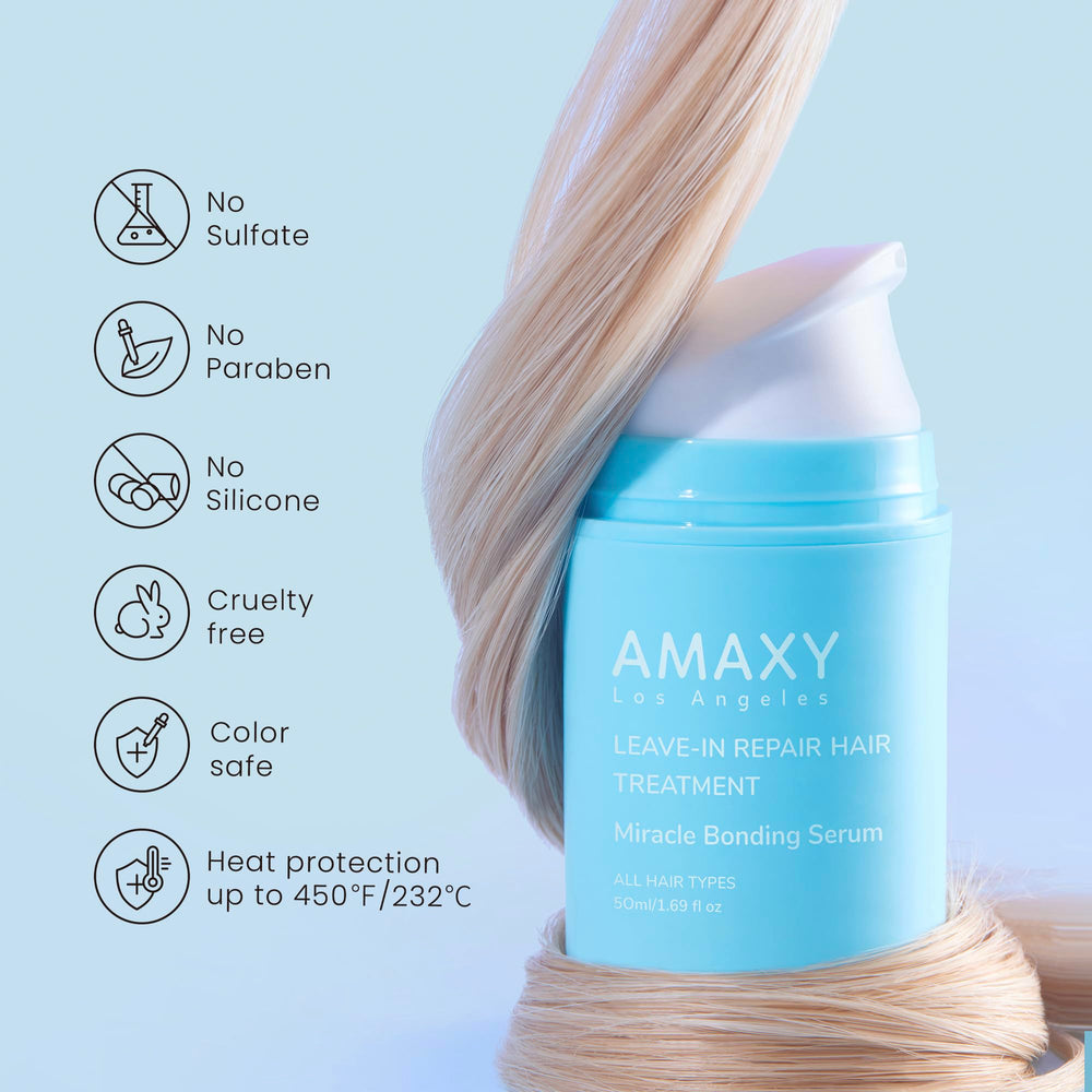 AMAXY Miracle Bonding Serum: protege el cabello con calor hasta 450°F/232°C.