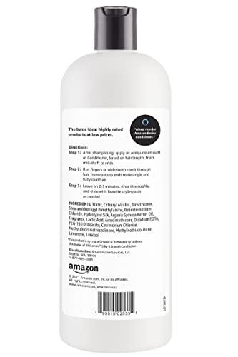 Acondicionador Amazon Basics con argán y proteínas de seda para cabello suave.