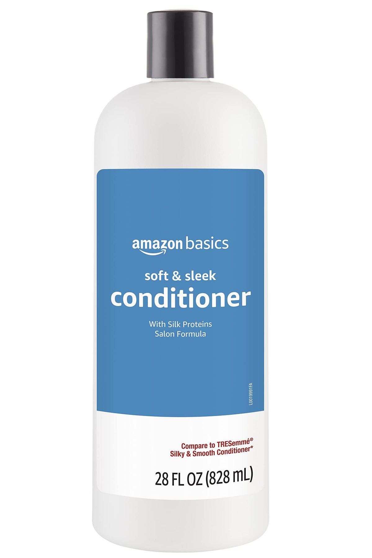 Acondicionador Amazon Basics suave, frasco, ayuda a controlar el encrespamiento.