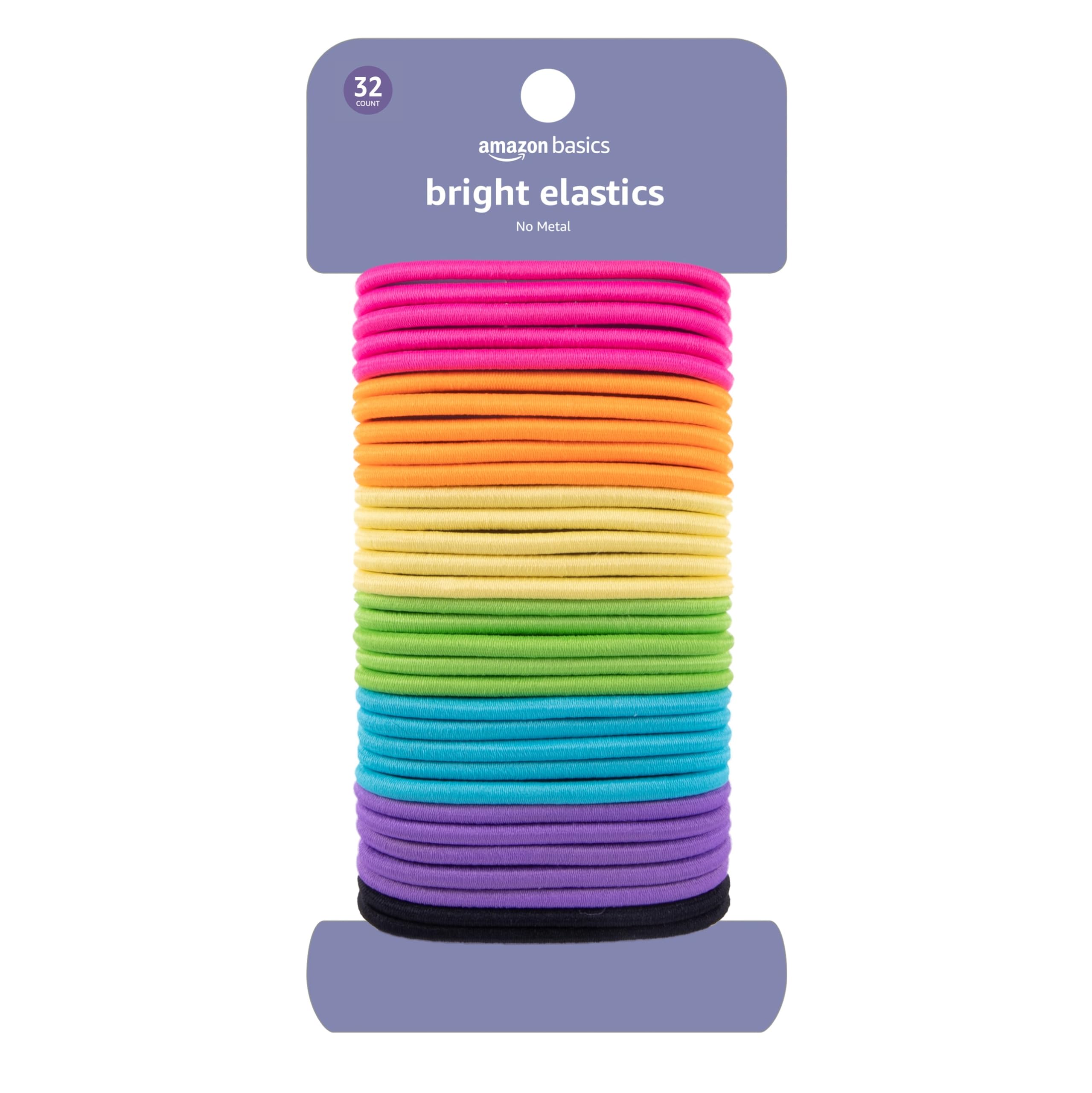 Amazon Basics ligas elasticas sin dano para cola de caballo; 32 unidades para uso diario.