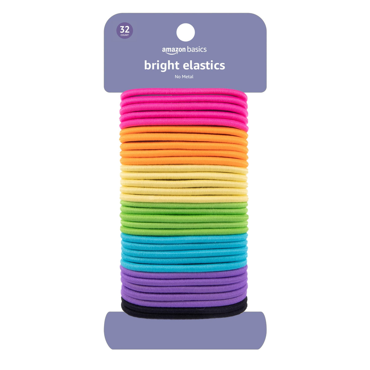 Amazon Basics ligas elasticas sin dano para cola de caballo; 32 unidades para uso diario.