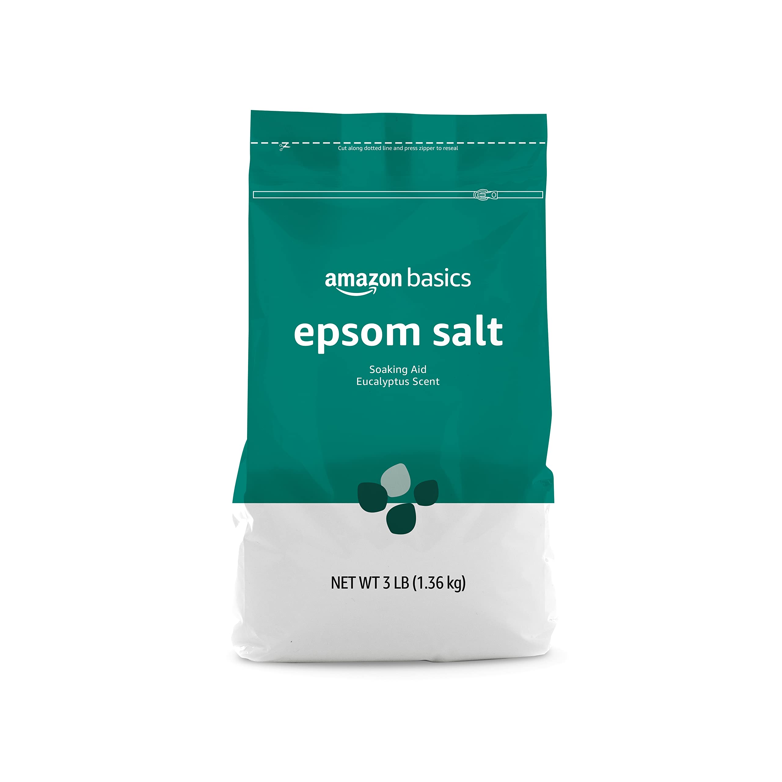 Amazon Basics Sal Epsom, bolsa de 3 libras, fragancia de eucalipto para baño relajante.