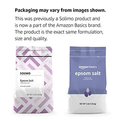 Amazon Basics Sal Epsom lavanda en tina para alivio suave de músculos.