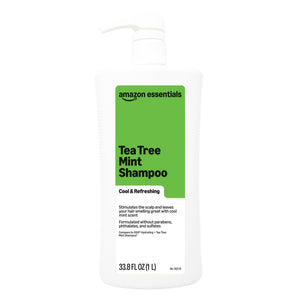 Amazon Essentials Champú árbol de té y menta, botella, aroma fresco y limpieza suave para el cabello.