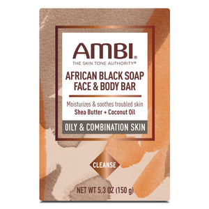 Ambi Jabón Negro Africano para rostro y cuerpo, limpieza suave y nutrición diaria.