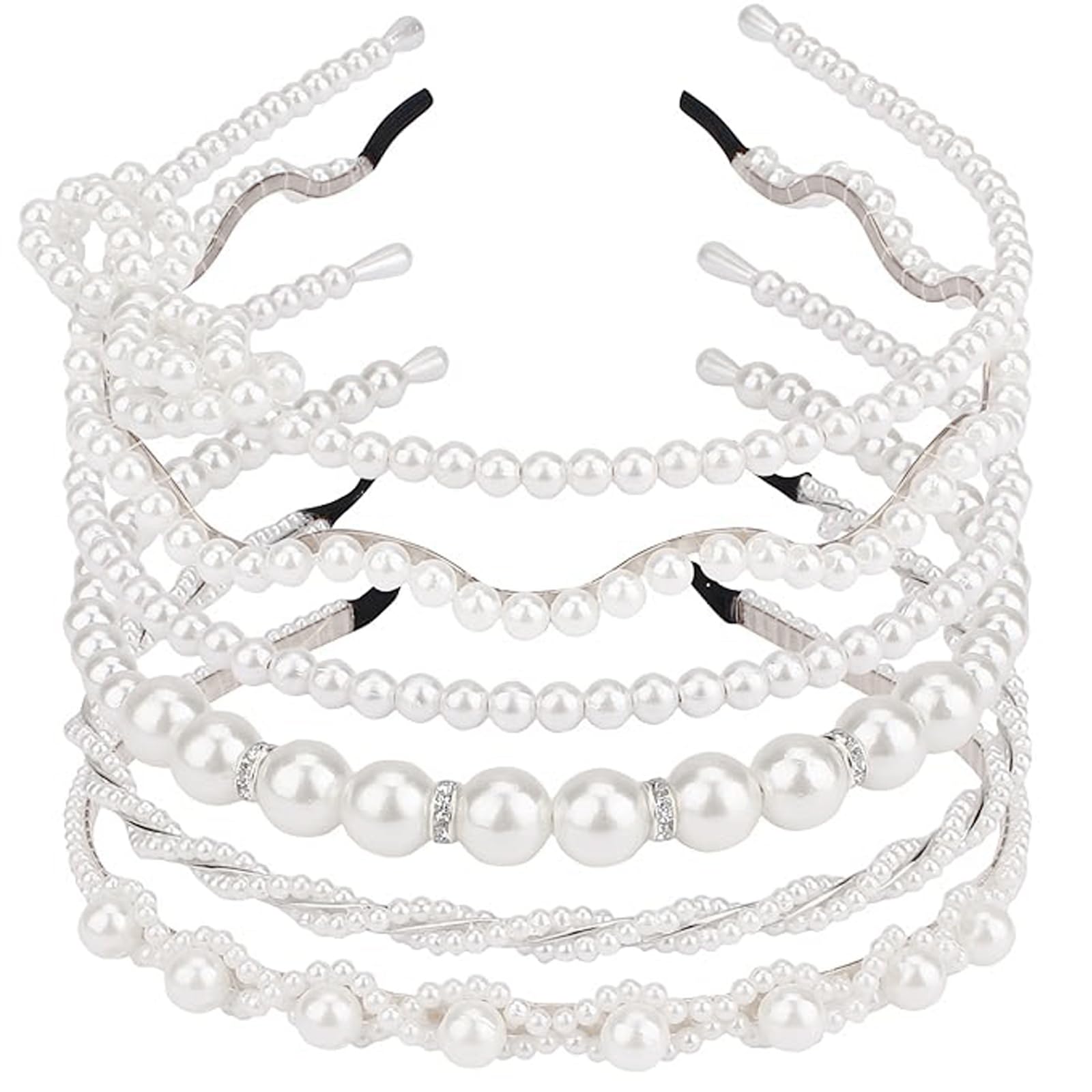 AMCAMI diadema con perlas blancas, conjunto de 6 piezas para looks elegantes
