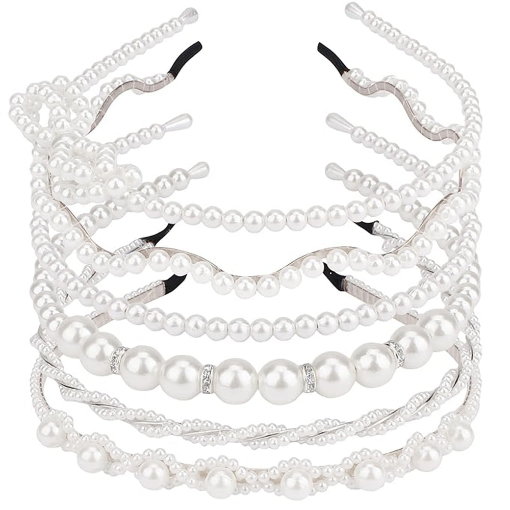 AMCAMI diadema con perlas blancas, conjunto de 6 piezas para looks elegantes