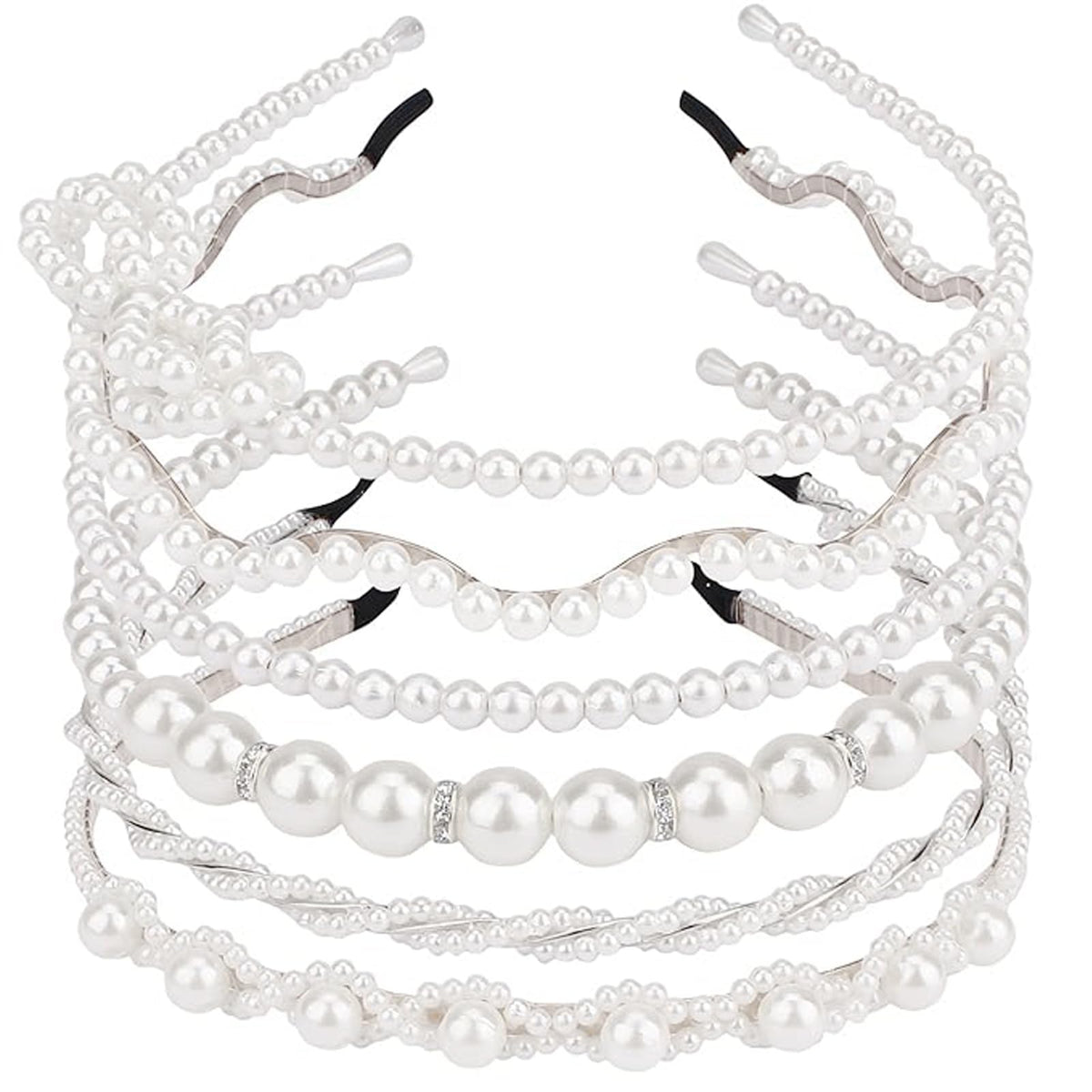 AMCAMI diadema con perlas blancas, conjunto de 6 piezas para looks elegantes