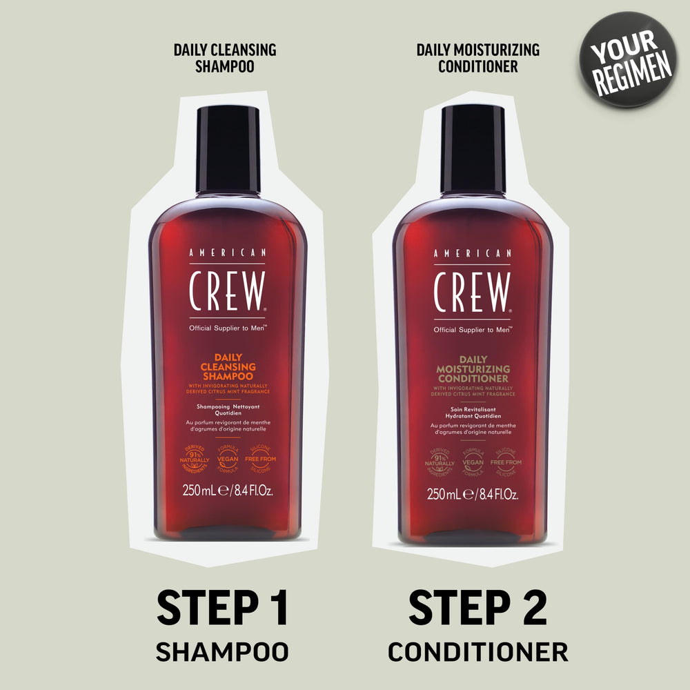 Cabello suave y manejable tras enjuagar con acondicionador American Crew.