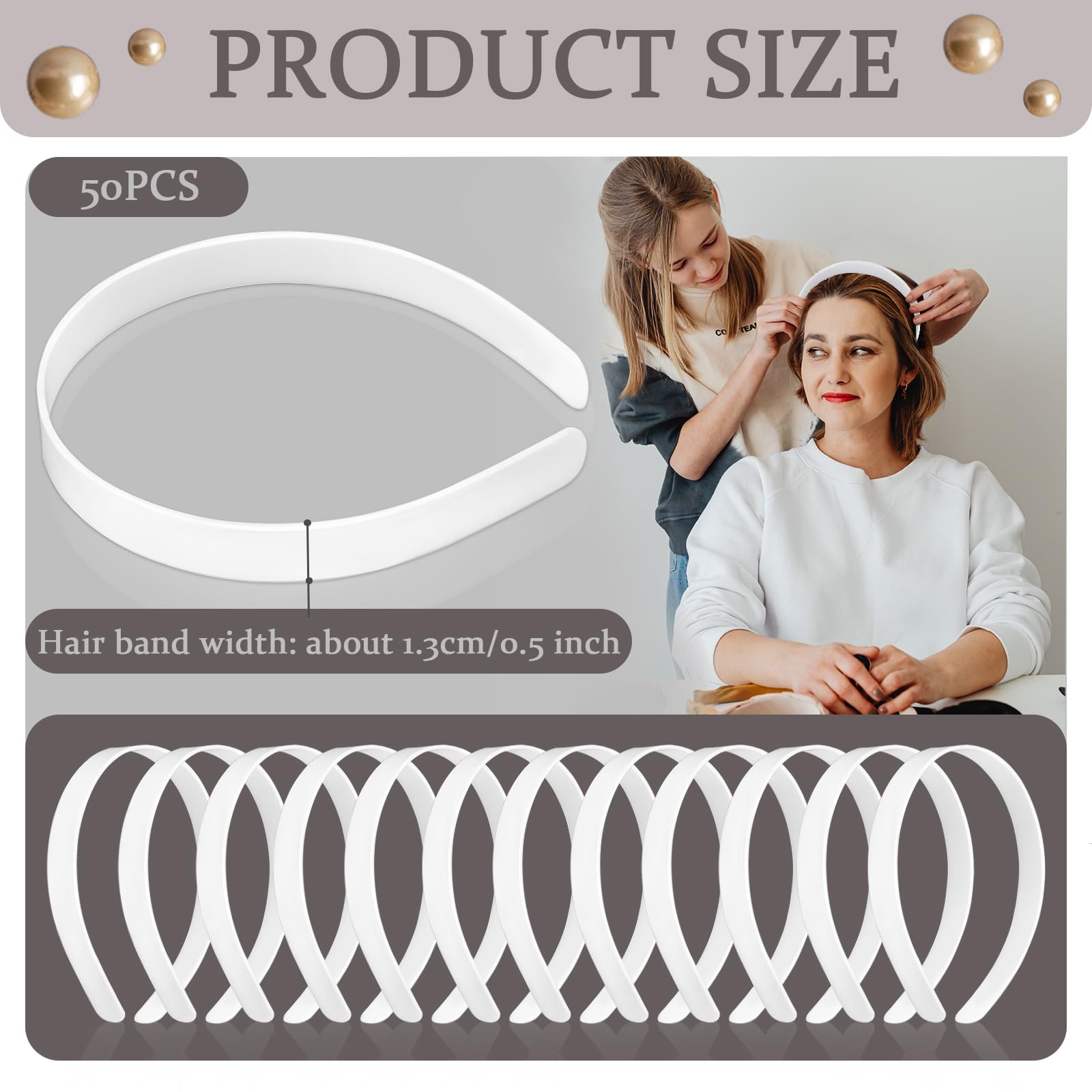 Amersumer diadema plana blanca, uso fácil para manualidades y decoraciones con cintas.