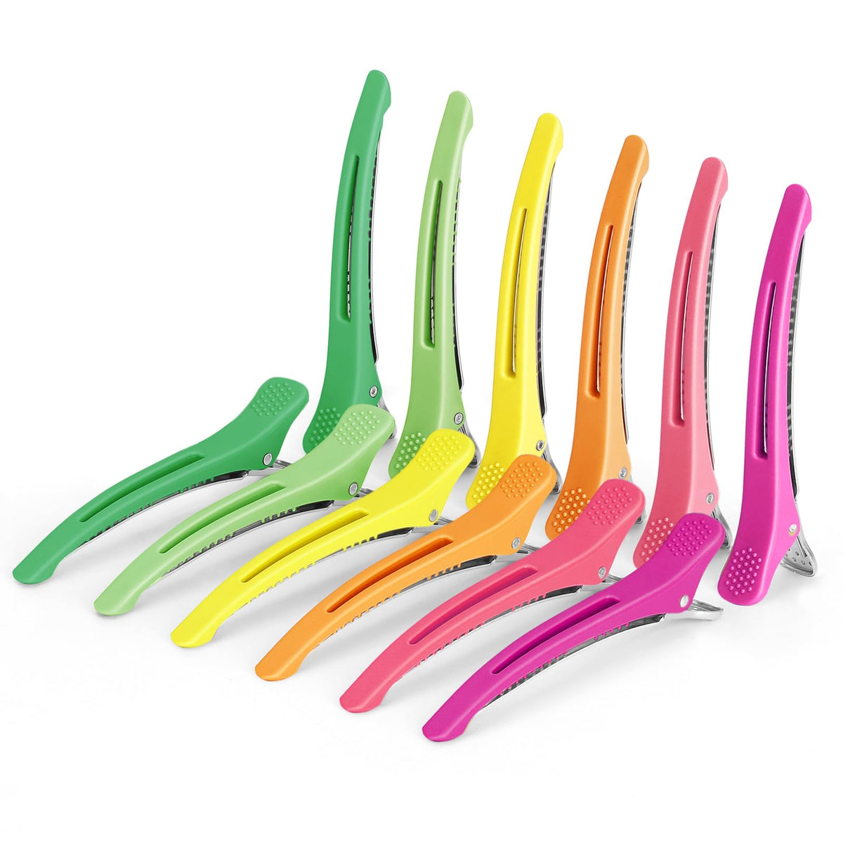AMIZO pinza pico de pato 4,3 pulgadas neon amarillo para seccionar peinado con agarre seguro.
