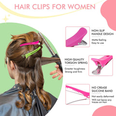 AMIZO pinza pico de pato 4,3 pulgadas neon rosa para crear secciones de cabello con confort.