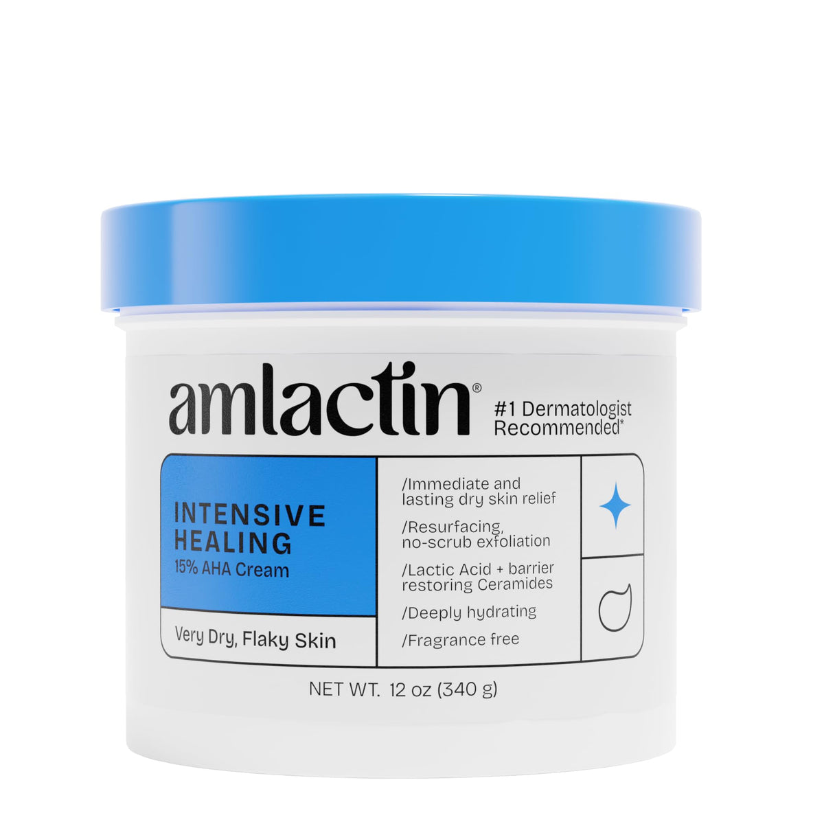 Bote de AmLactin Intensive Healing para hidratación profunda de piel extremadamente seca.