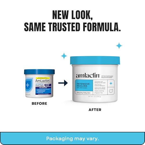 Textura cremosa de AmLactin Intensive Healing para piel suave y nutrida.