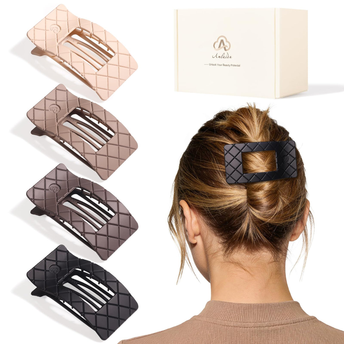 Pinza plana Amlidu beige para cabello, sujeción estable para uso diario.