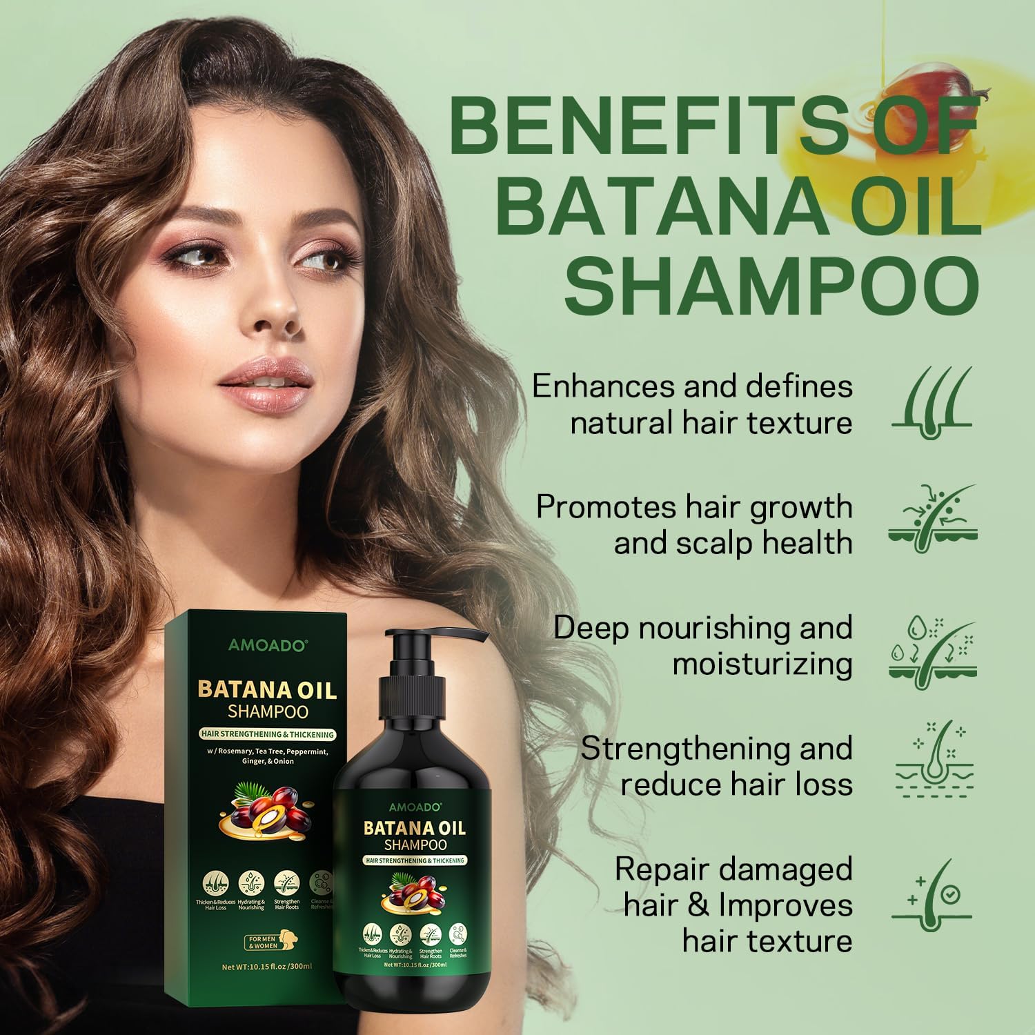 AMOADO Batana Shampoo aceite batana: reparación suave de puntas y brillo natural