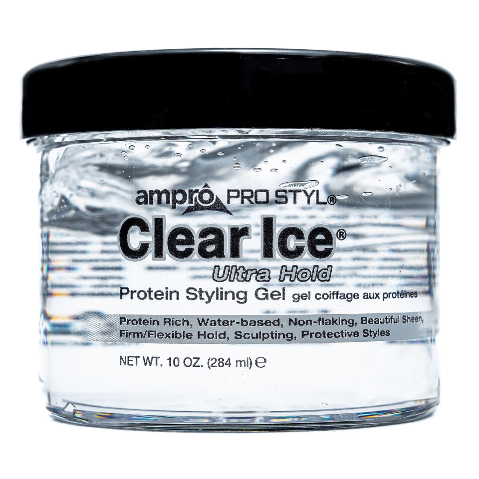 AmPro Pro Styl Clear Ice Gel, botella, acabado claro para un peinado definido