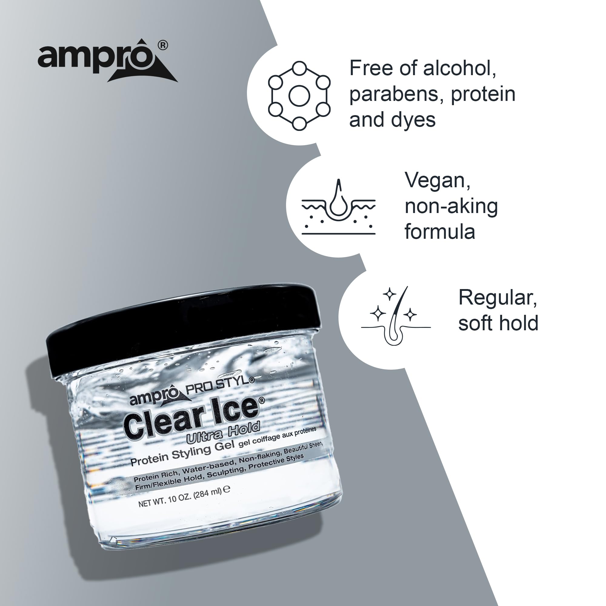 AmPro Pro Styl Clear Ice Gel, brillo sutil que realza el look