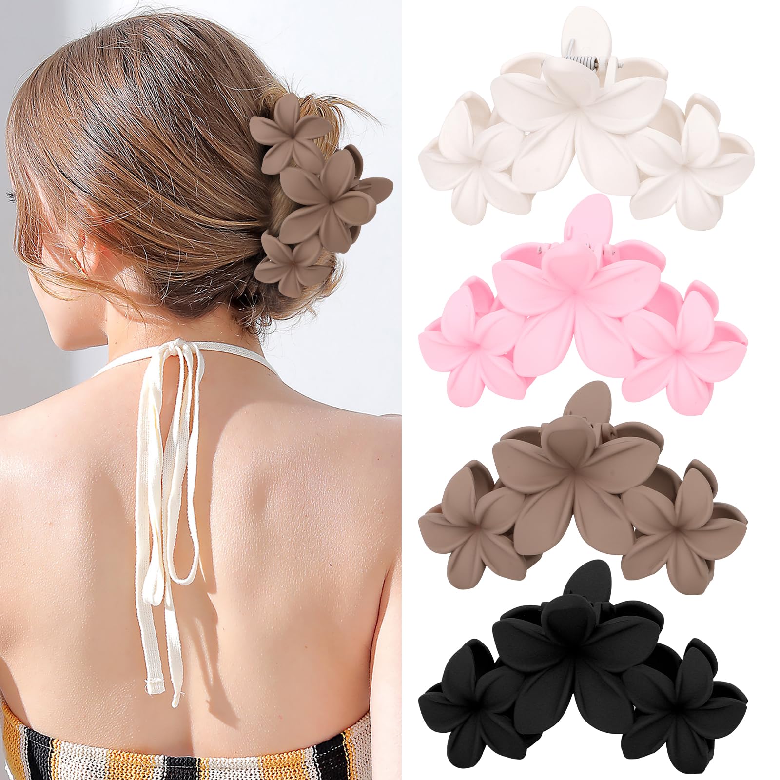 ANBALA pinzas de pelo flor plumeria mate blanca, sujeción suave para mechones finos
