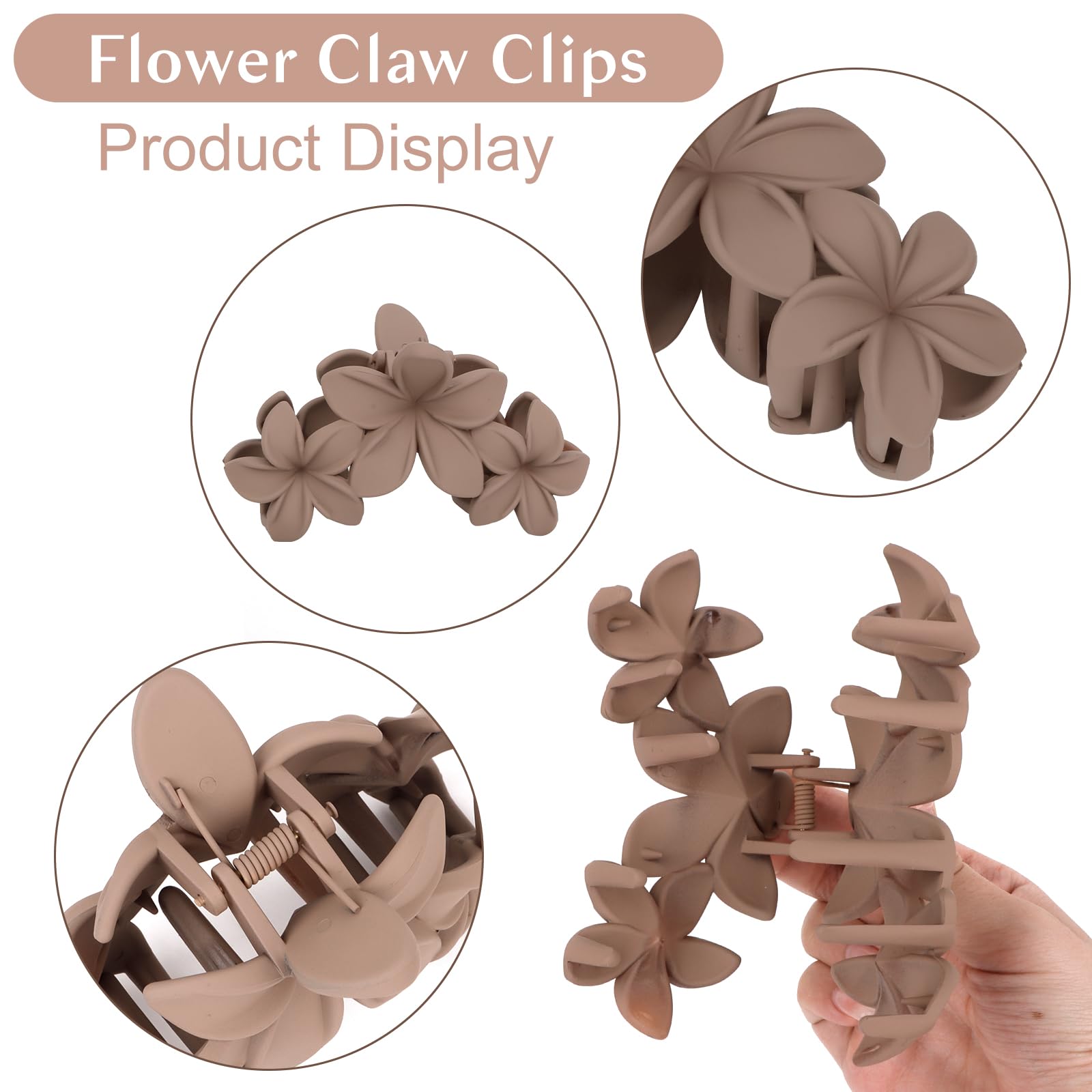 ANBALA pinzas de pelo flor plumeria mate marrón, agarre estable para cabello grueso