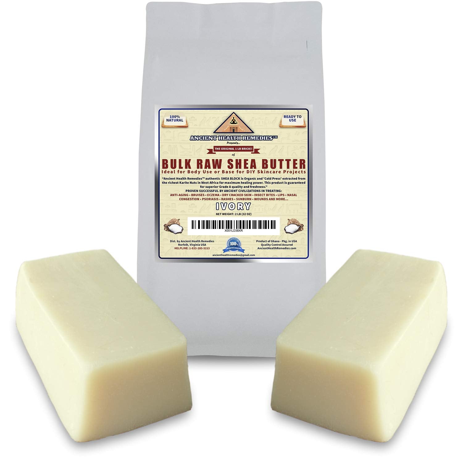 Manteca de karité blanca de Ancient Health Remedies en bloque, base nutritiva para piel seca