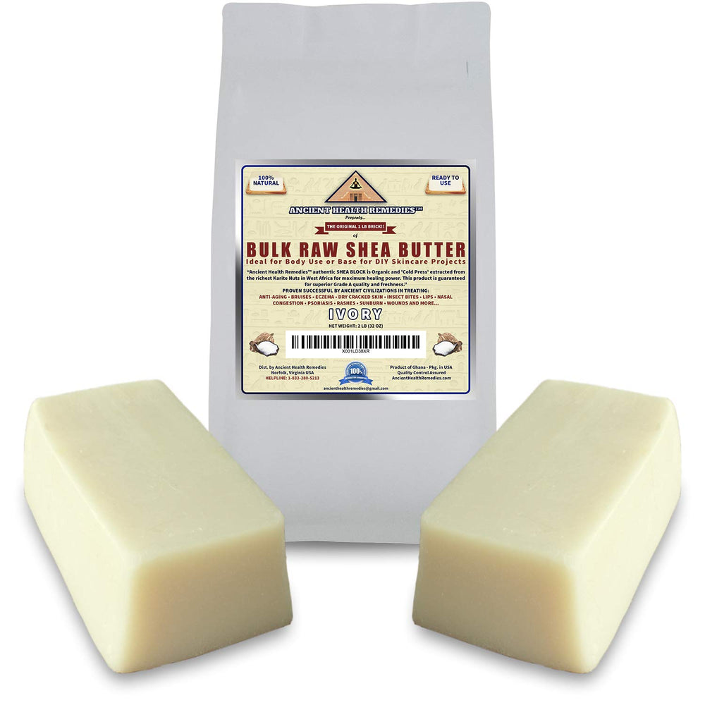 Manteca de karité blanca de Ancient Health Remedies en bloque, base nutritiva para piel seca