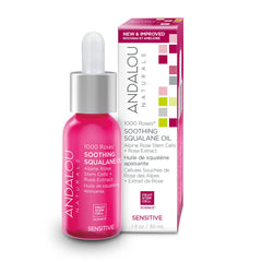 Andalou Naturals 1000 Rosas: frasco de aceite calmante para piel sensible.