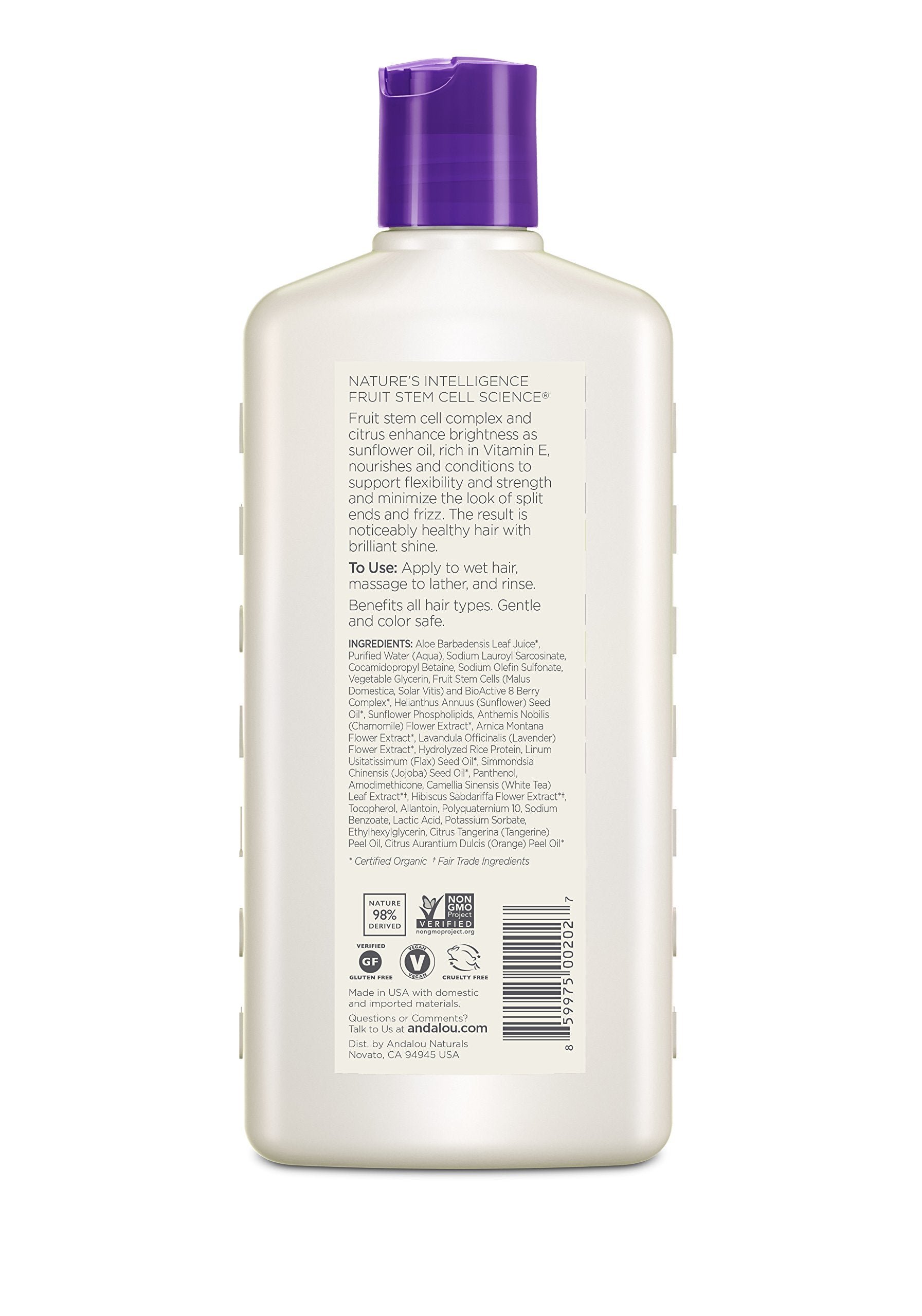 Andalou Naturals champú volumen lavanda biotina, ingredientes claros que informan.