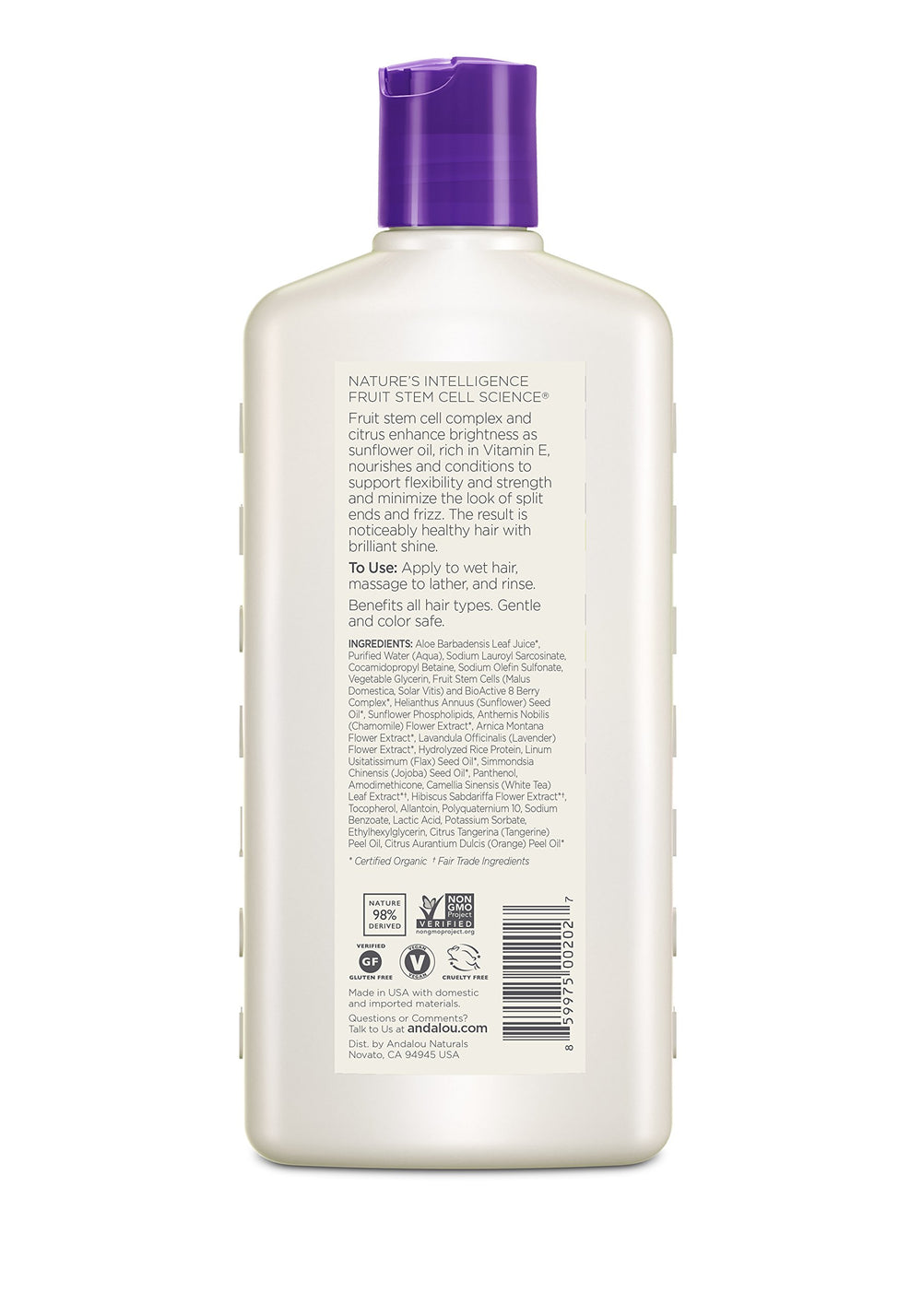 Andalou Naturals champú volumen lavanda biotina, ingredientes claros que informan.