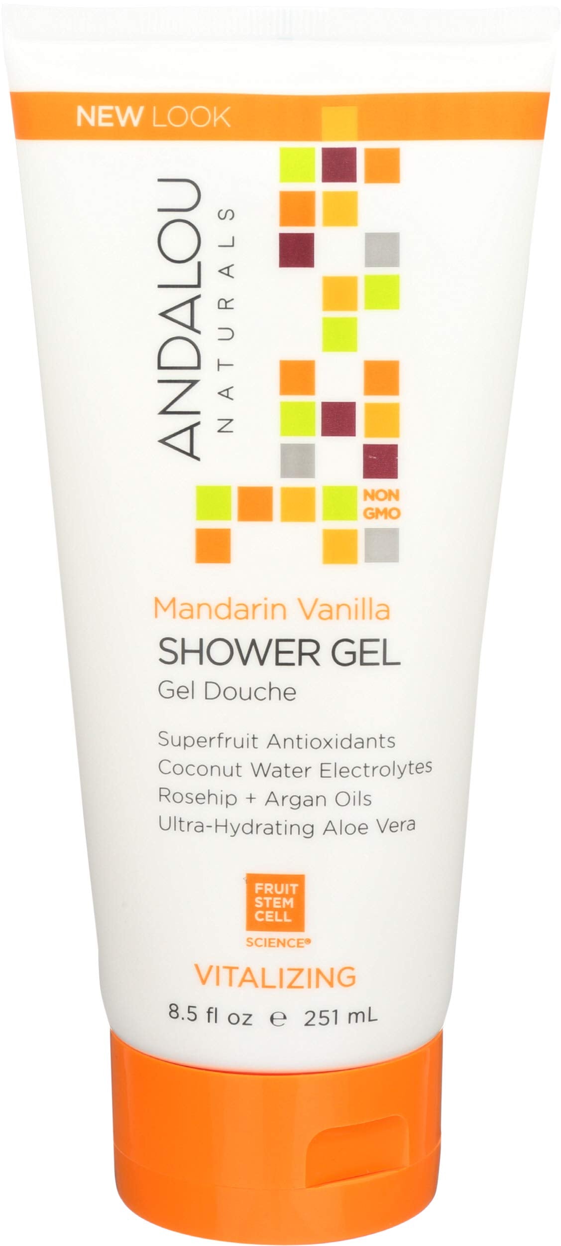 Andalou Naturals Mandrin Vanila, gel de ducha, botella frontal, aroma vigorizante