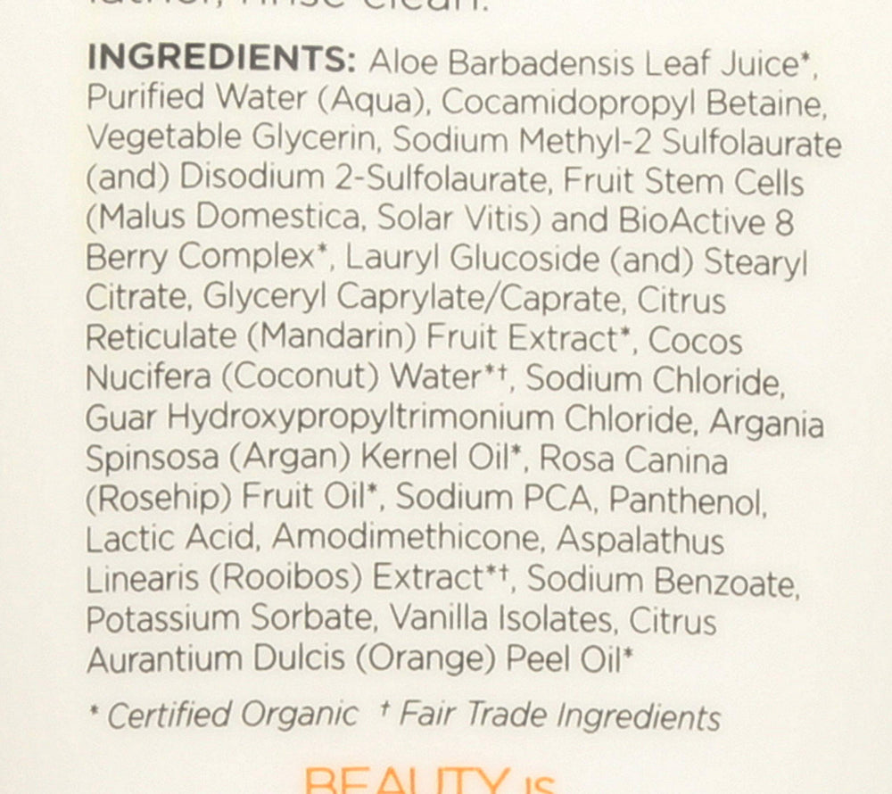 Andalou Naturals Mandrin Vanila, etiqueta frontal con información clara