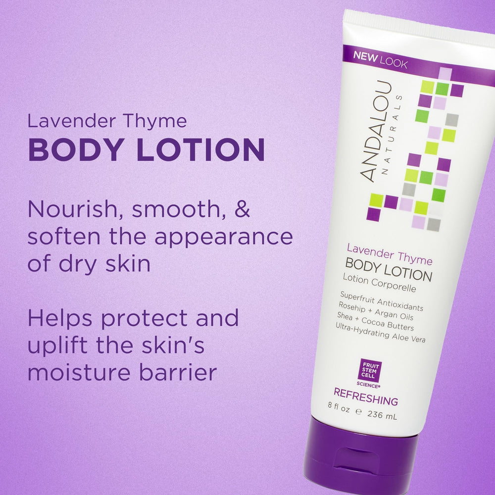 Textura cremosa de la loción corporal de Andalou Naturals Lavender Thyme