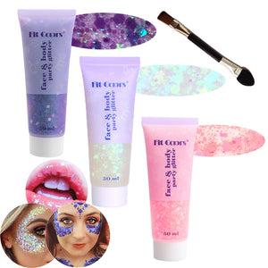 Gel Angels Beauty purpurina para cuerpo y cara, brillo duradero para looks brillantes.