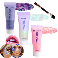 Gel Angels Beauty purpurina para cuerpo y cara, brillo duradero para looks brillantes.