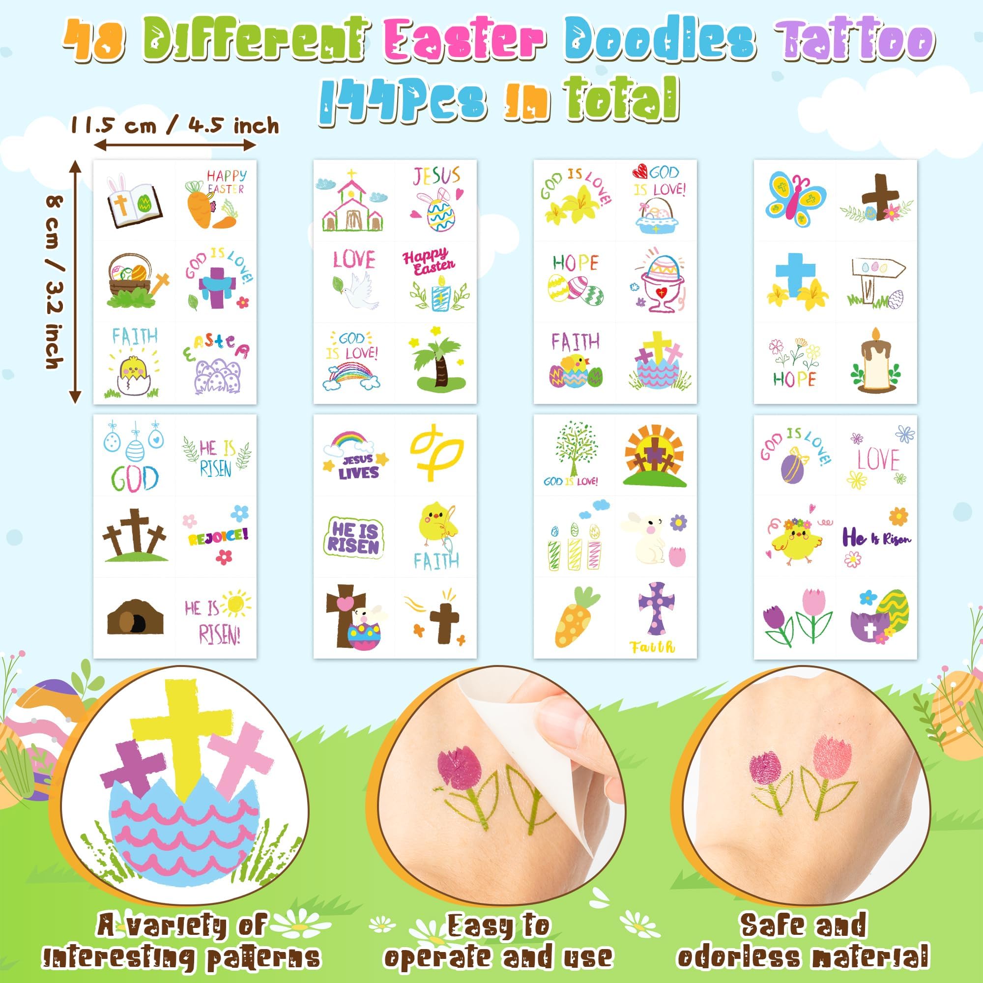 ANGOLIO tatuajes Pascua - conejos y cruces para diversión temática.