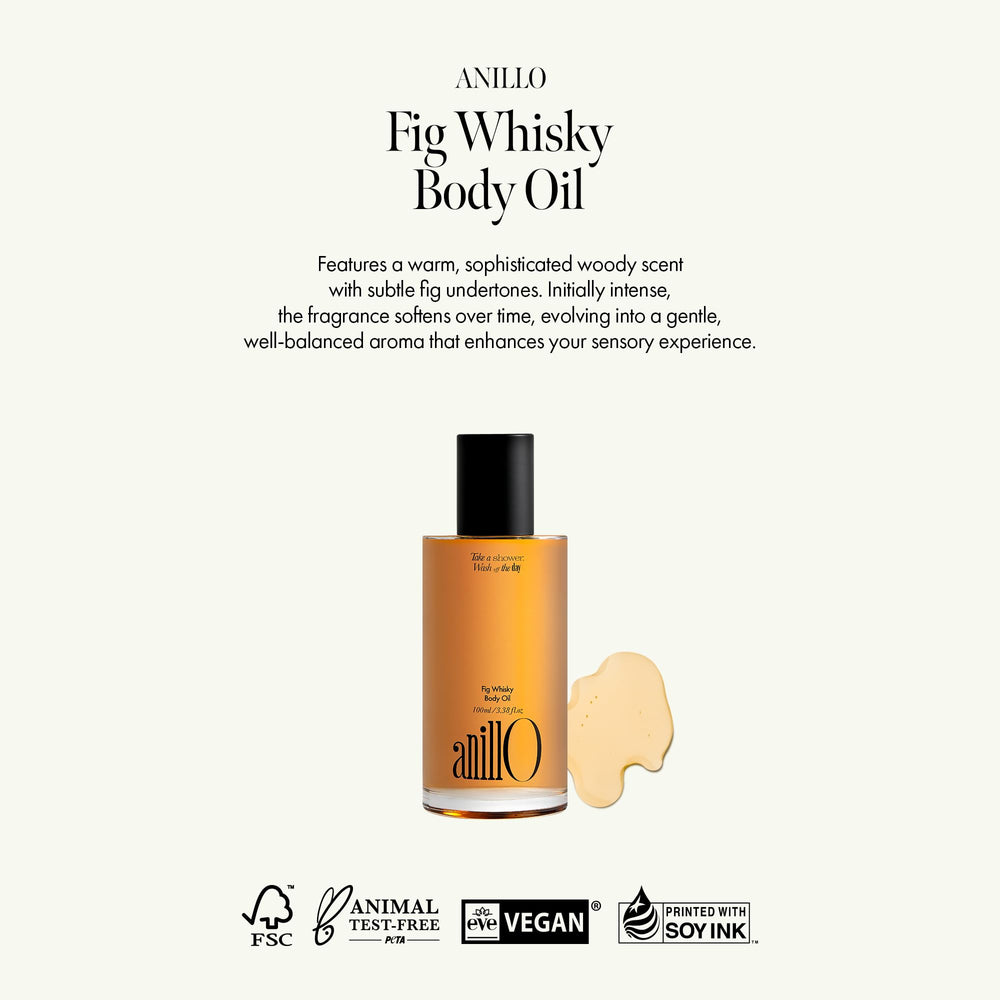 ANILLO Fig Whisky, aplicación suave sobre la piel para suavidad duradera.