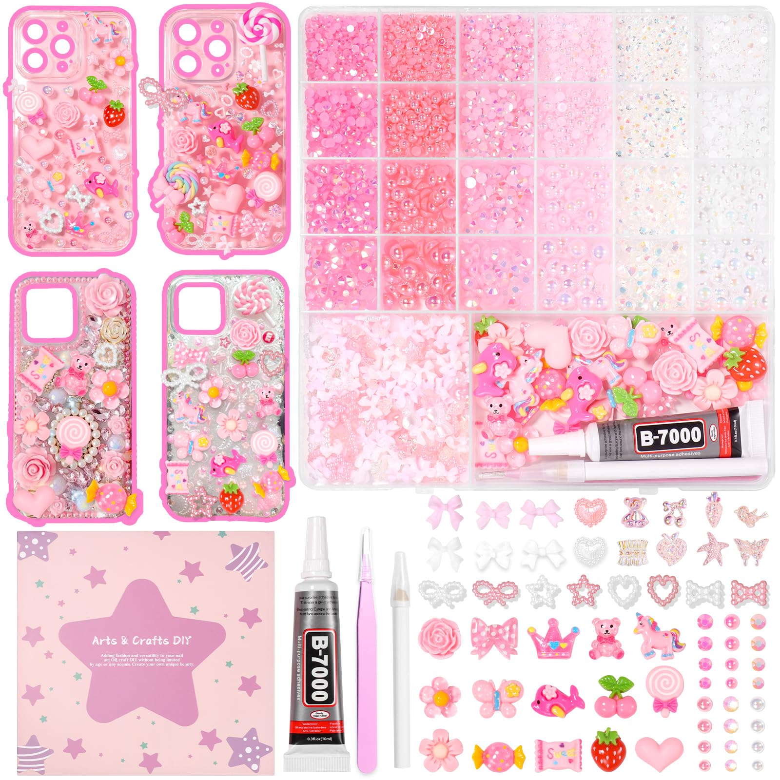 AnoleAir kit de charms para funda con perlas rosas y brillos, ideal para decoraciones