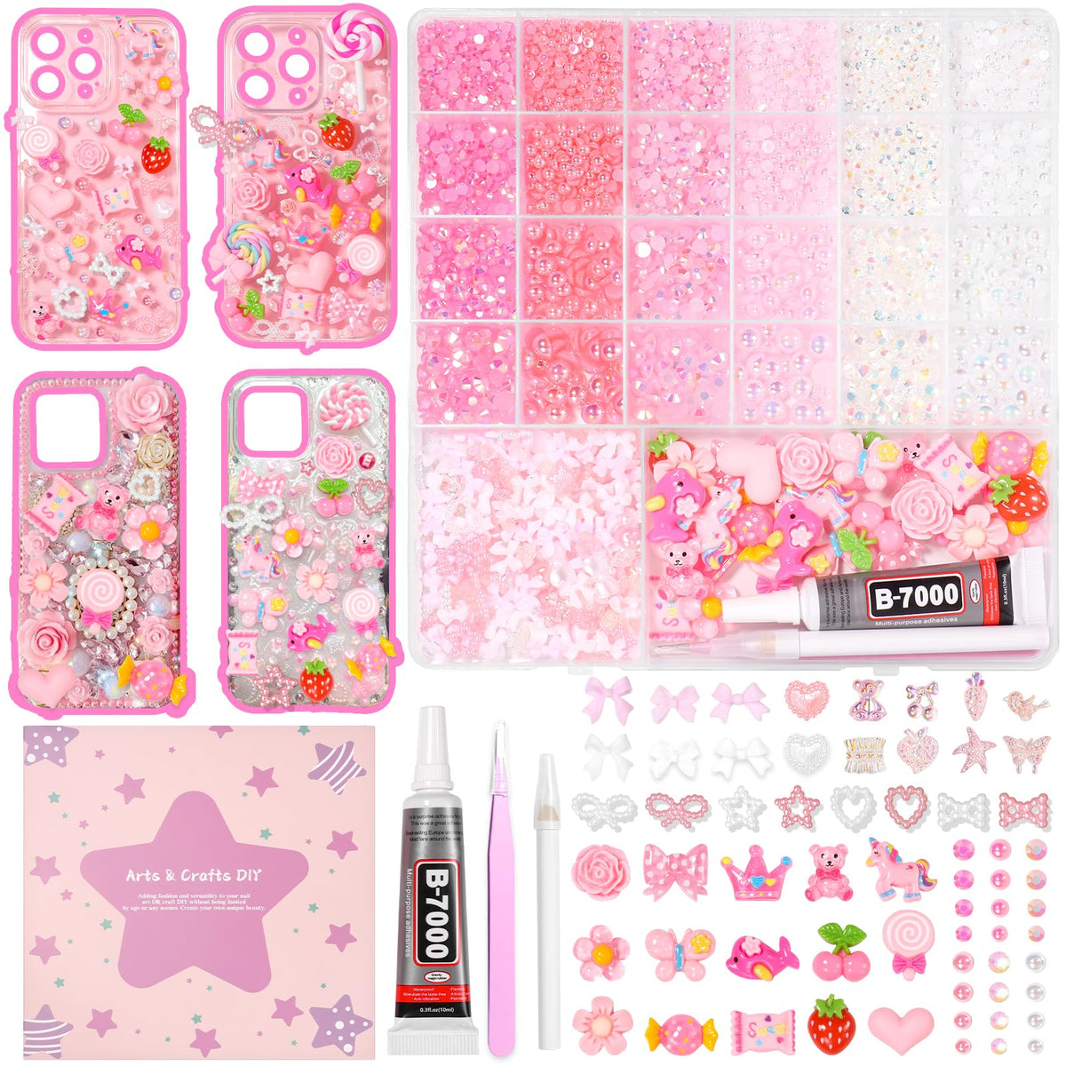 AnoleAir kit de charms para funda con perlas rosas y brillos, ideal para decoraciones