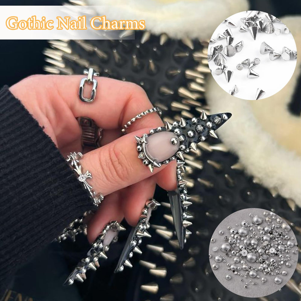 Anower adornos cono y perlas para uñas, estilo punk