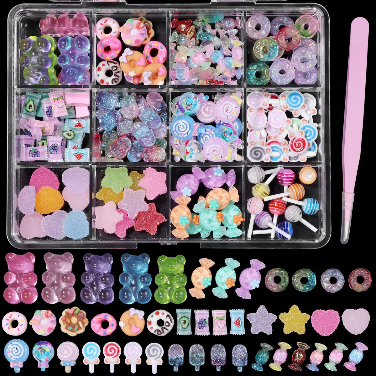 Anower Charms dulces-uñas: colores vivos para decoraciones 3D.
