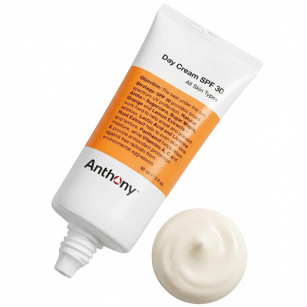 Anthony Crema Día SPF 30 fórmula sin grasa que deja la piel fresca.