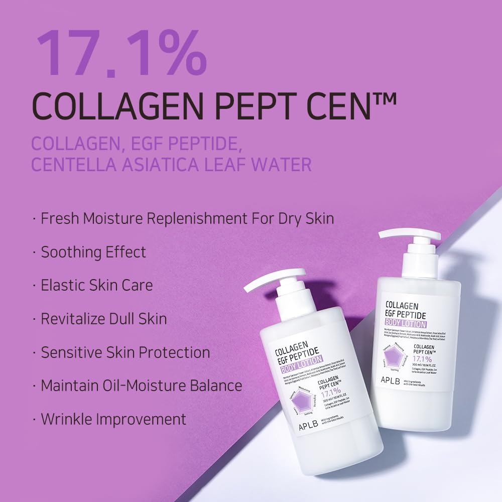 APLB Collagen EGF Peptide Body Lotion, ingredientes Centella 3X Complex para hidratación suave.